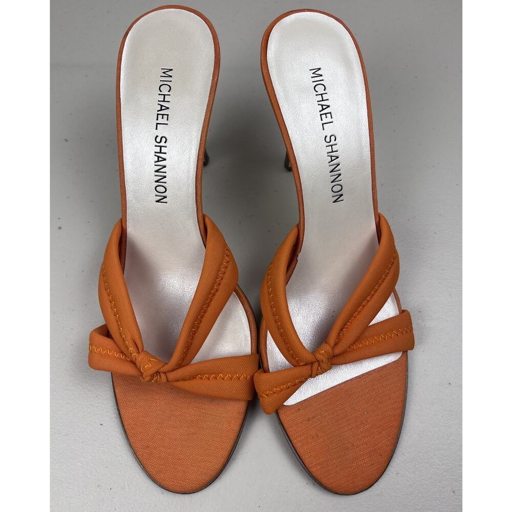 Michael Shanon Danika Women’s Heeled Muled Size 8M Y2k Orange Fabric Knot Sandal
